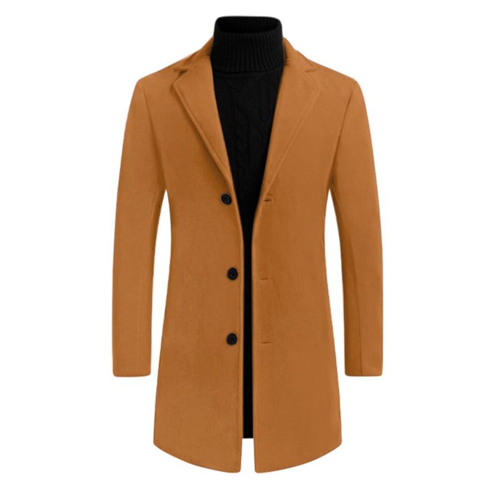 Trench Coat Slim Fit Winter Notched Lapel Single Breasted Long Jacket Overcoat